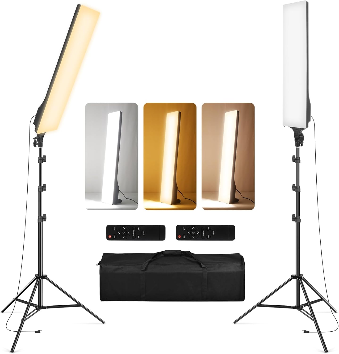 23.6″ LED Video Light 2-Pack Full Screen Photography Lighting Kit 2500-7500K Dimmable Photo Studio Light Streaming Light with Remote Control & 6.5ft Stand for Filming YouTube TikTok Video Gaming