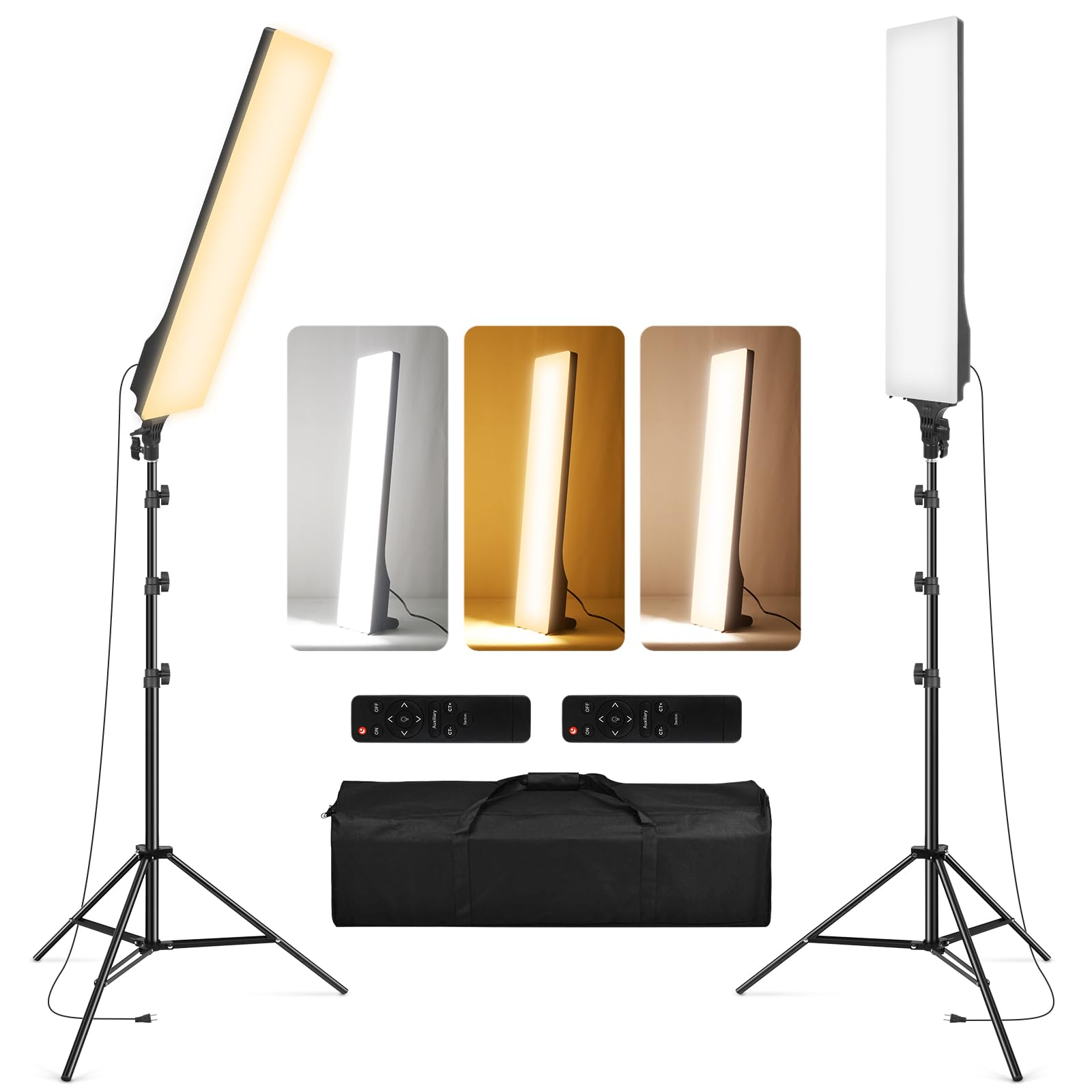 23,6 pollici LED Video Light 2-Pack Full Screen Fotografia Kit di illuminazione 2500-7500K Dimmerabile Photo Studio Luce Streaming Luce con telecomando e 2 m Stand per Filmare YouTube TikTok Video