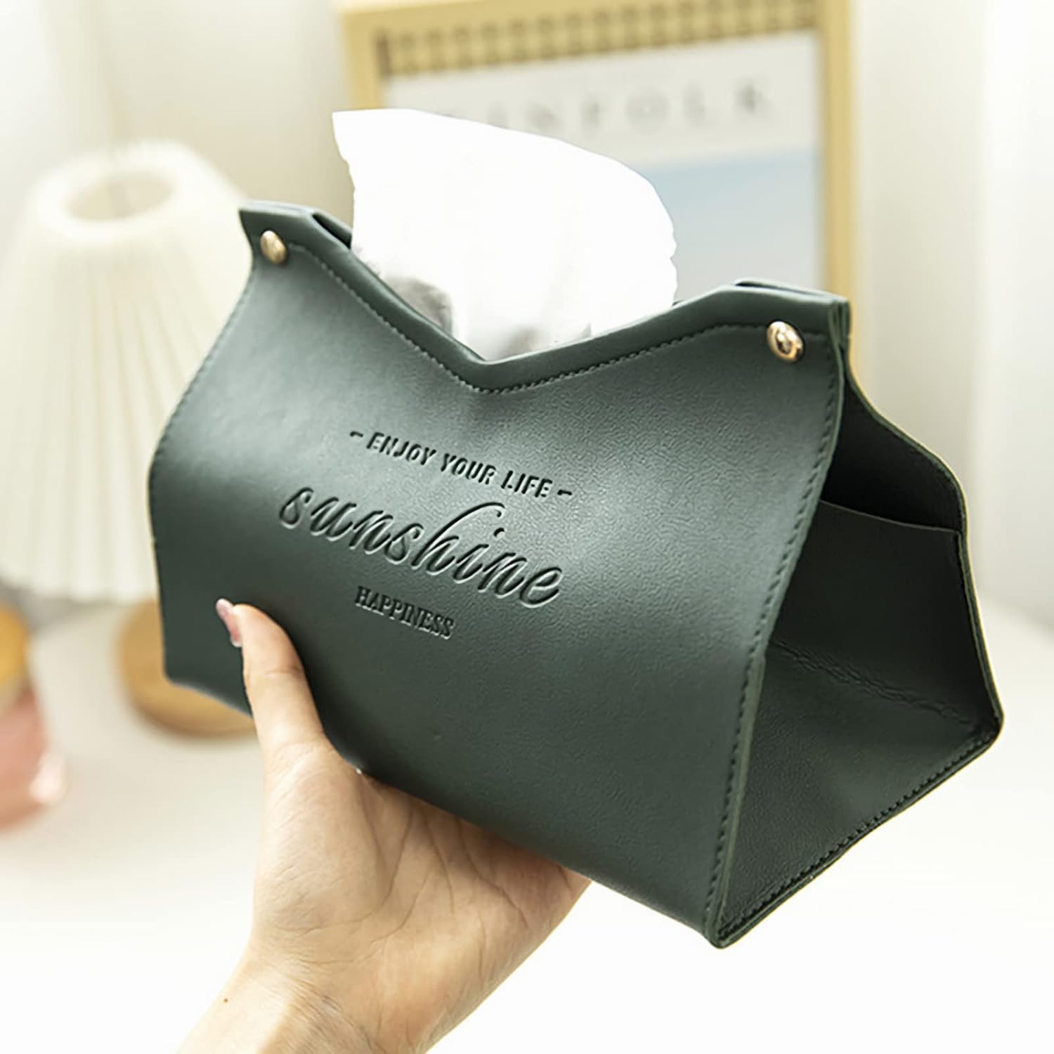Rectangular Tissue Box Cube Boxes Cover Decorative Leather Material Waterproof Holder for Office, car, Home and Outdoor use. image 2