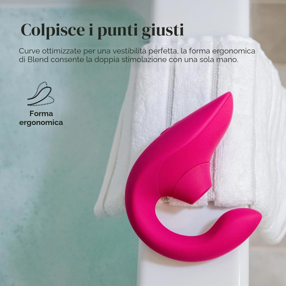 Womanizer Blend Vibratore Rabbit Stimolatore Doppio, Stimolazione Clitoridea Pleasure Air, Vibrazione per il Punto G e Risucchio del Clitoride, Sex Toy per Donne, Impermeabile e Ricaricabile - Magenta