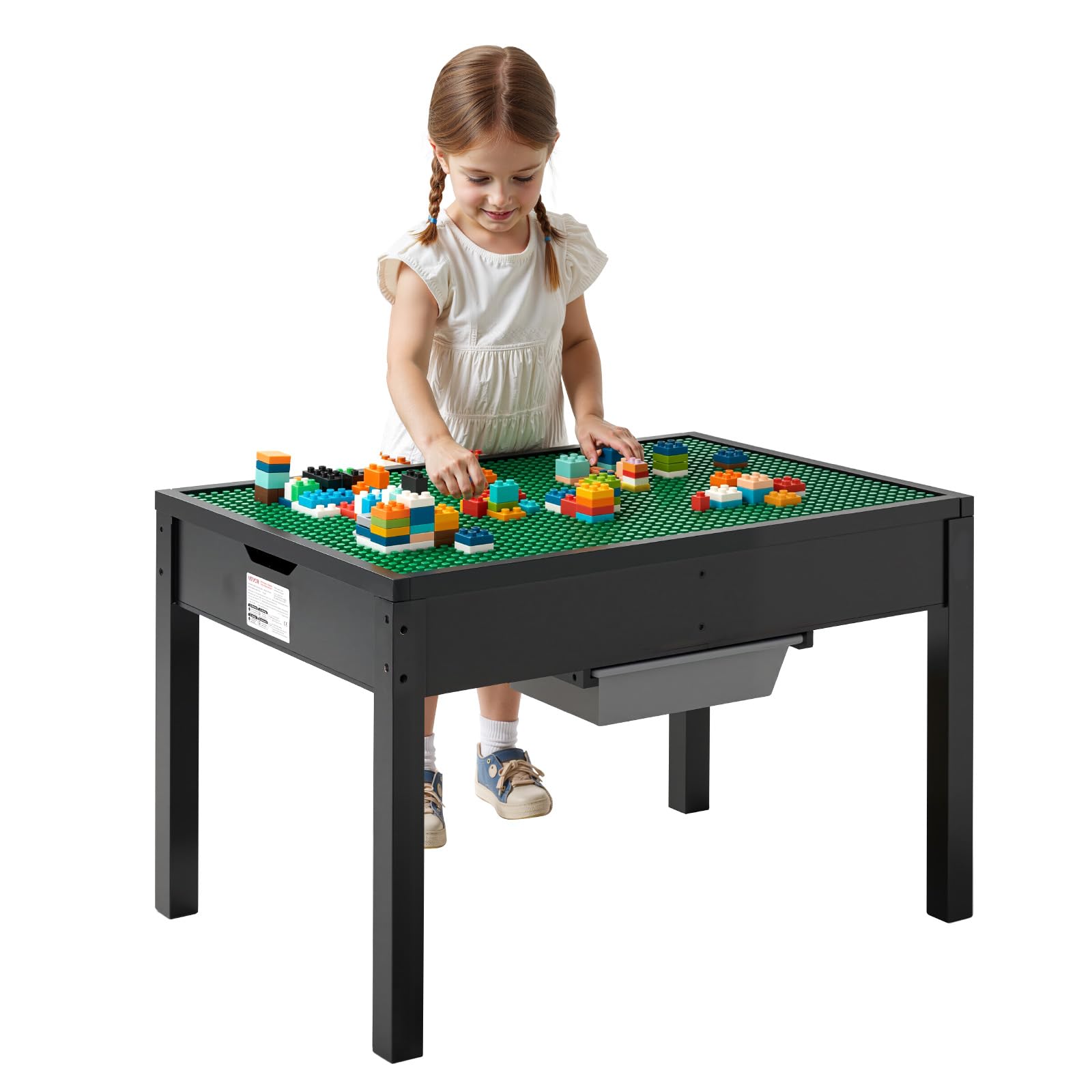VEVOR Table d'Activités pour Enfants avec Plateau Double Face en Blocs de Construction, Table de Jeu Multifonction en Bois, 2 Bacs de Rangement de Grand Espace, pour Garçons, Filles de 3 Ans et Plus