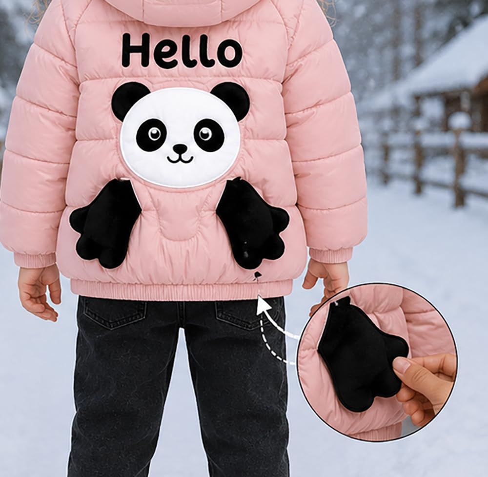 Bold N Elegant Cartoon Bear Kids Shiny Sparkling Standard Length Quilted Winter Warm Hood Jacket Coat Bomber Puffer Jacket for Boys Girls Kids (6-12 Months, Pink) 1