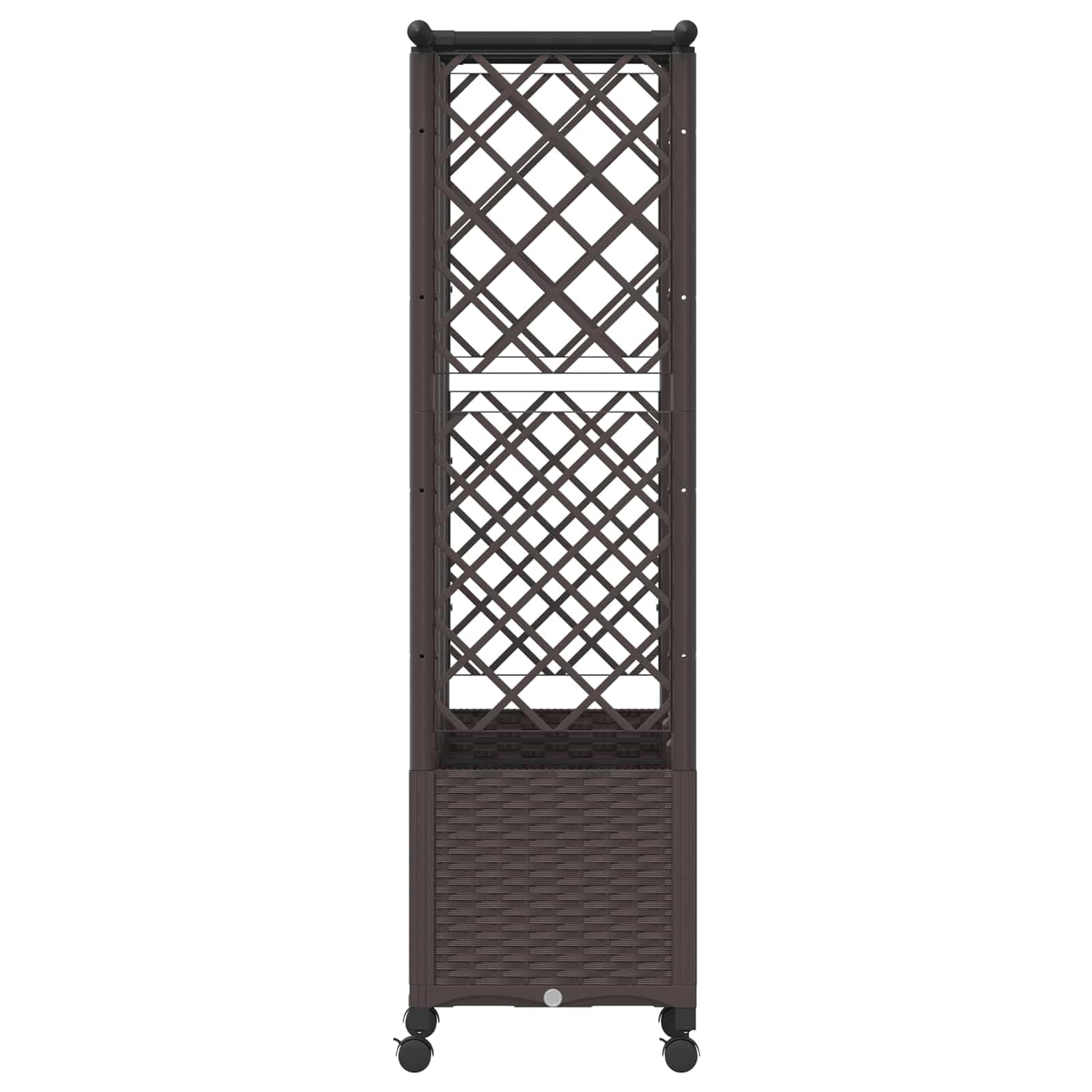Jardinera con enrejado y techo marrón de polipropileno 163,5 x 40 x 142 cm, maceta para balcón, terraza, jardín, maceta, flores, hierbas, verduras, exteriores, con riego y almacenamiento de