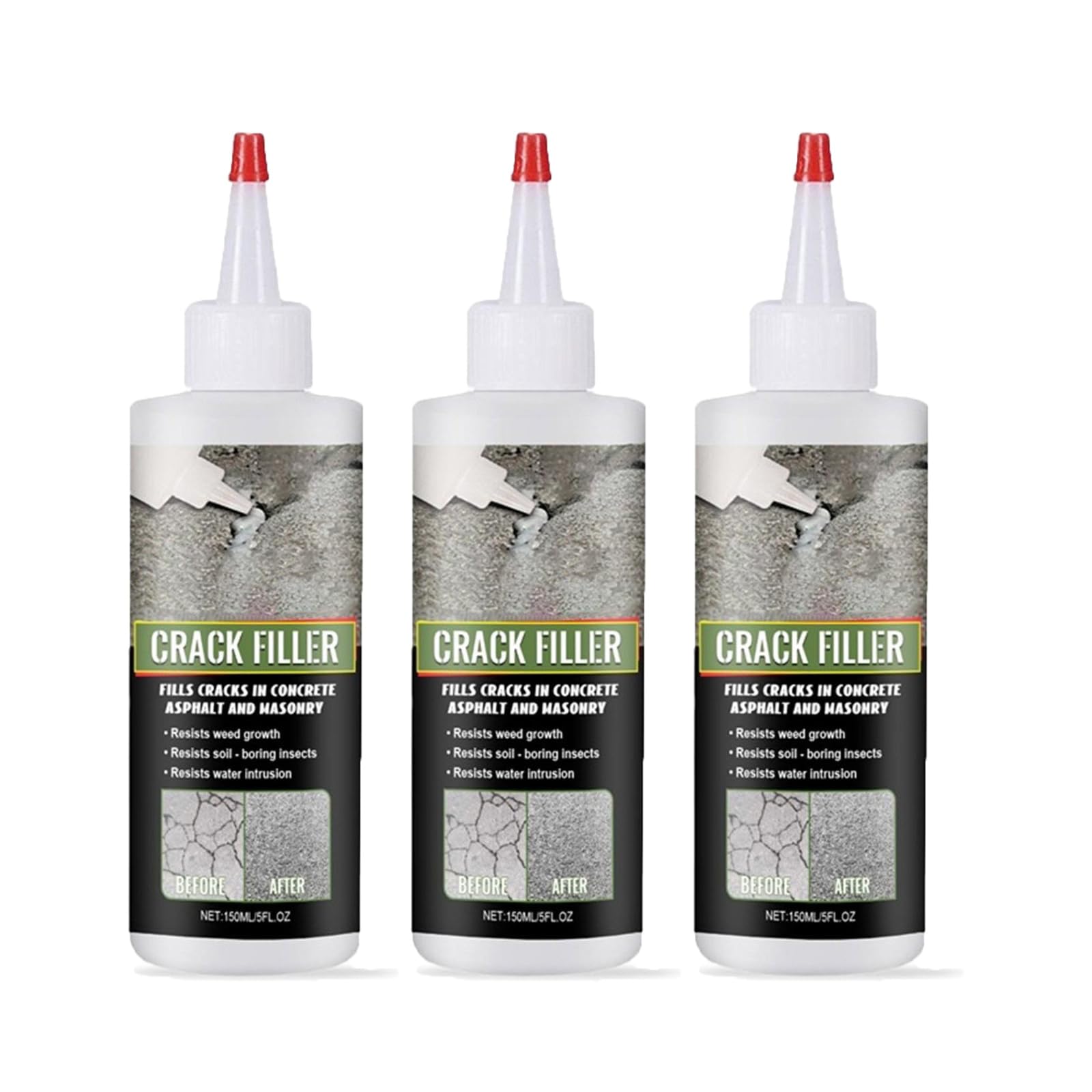 Magic Crack Filler for Concrete, Asphalt Crack Filler For Filling In Cracks Asphalt Driveways And Roads, Installs Easily Dry Granular No Mess And DIY (3pcs, 150ml)