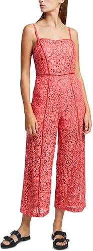 French Connection Women's Black Lace and Sheer Fitted Straight Leg Jumpsuit