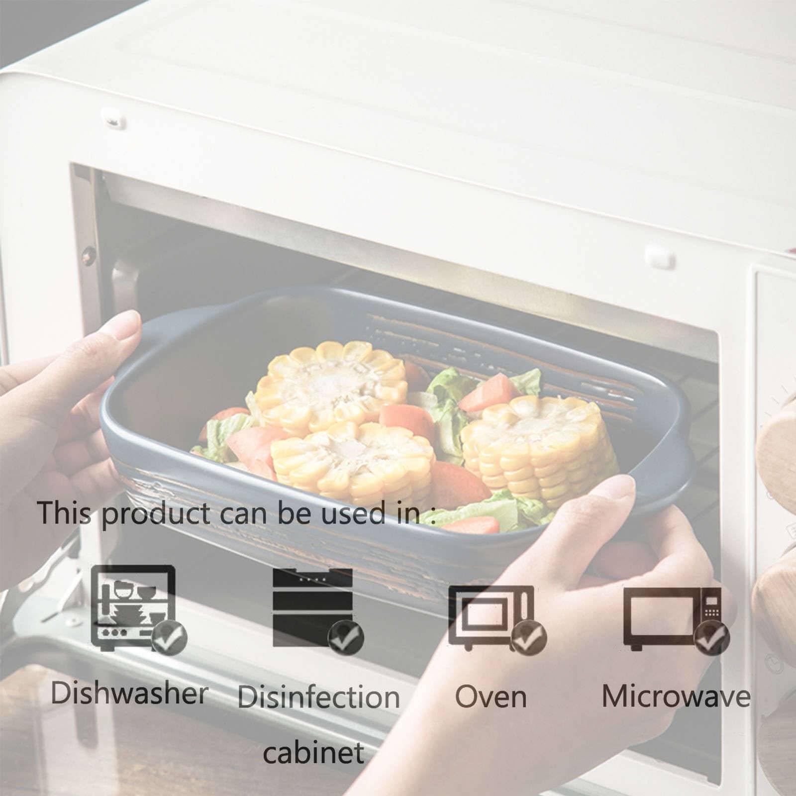 Sartén Rectangular de Porcelana y cerámica para lasaña con asa, Juego de 2 sartenes para Horno, Fuente para Horno, Color Blanco, 24 oz, 700 ml