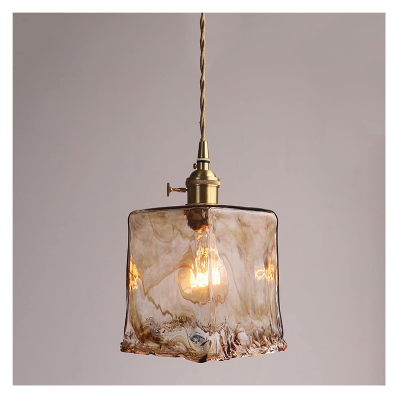 KHUKHU Amber Glass Chandelier Creative Irregular Chandelier 1-Light Fixture for Dining Room House Foyer Entryway Kitchen Bedroom Bedside Lamp Mid Century Adjustable Ceiling Light(D)