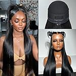 Miss Flower 13x6 Glueless Full Frontal Pull Go Wigs With Drawstring 250 Density Hidden Strap Snug Fit Ultra-thin Invisible Lace Wig Pre Plucked Pre Cut Lace 26Inch Straight Wigs Human Hair For Women