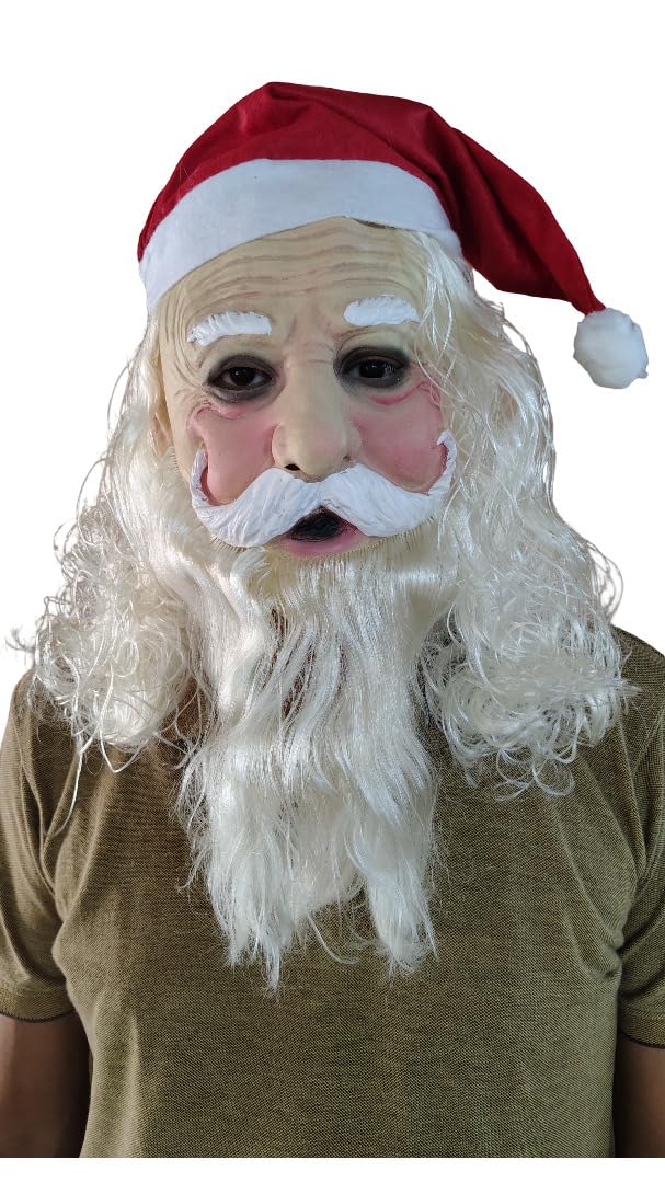 dkian Adult Santa Claus latex Face Mask With Plush Cloth Cap-picture-24