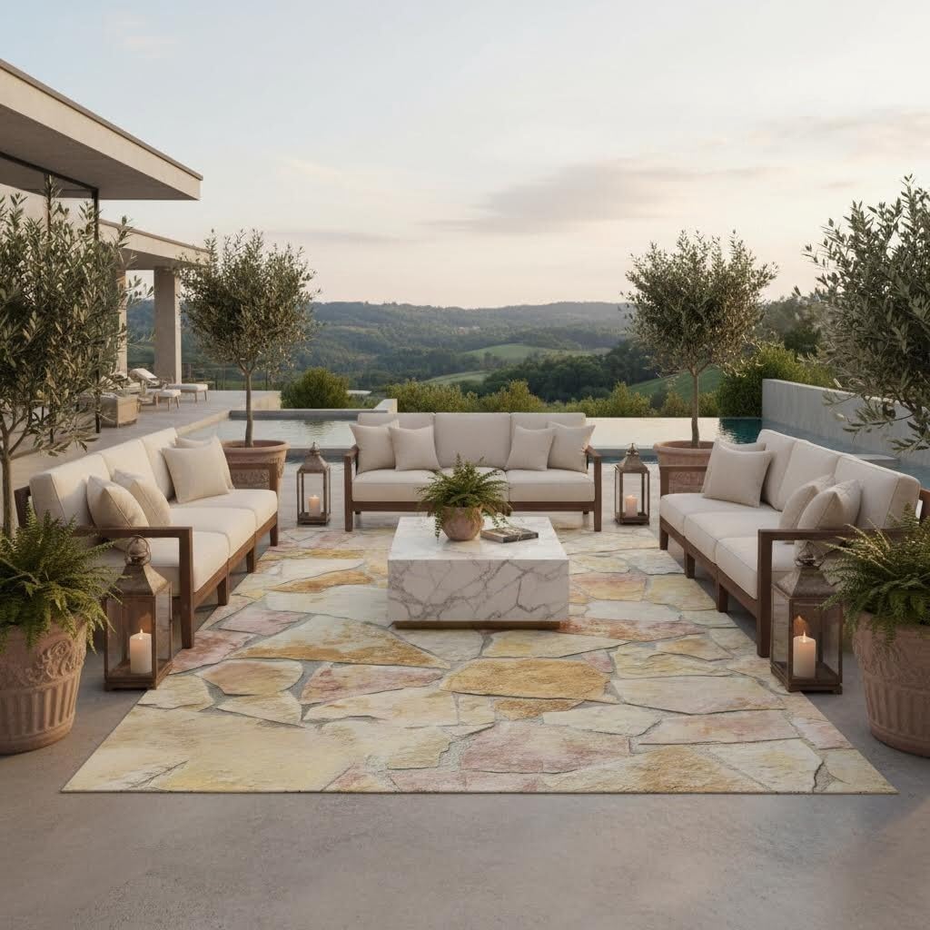 Beige Brown Stones Rock Wall Texture 4x6 Outdoor Area Rug for Garden Backyard Balcony Patio Camping Deck Pool Decor Floor Mat No Slip Machine Washable Waterproof Thin Indoor Outside Carpet