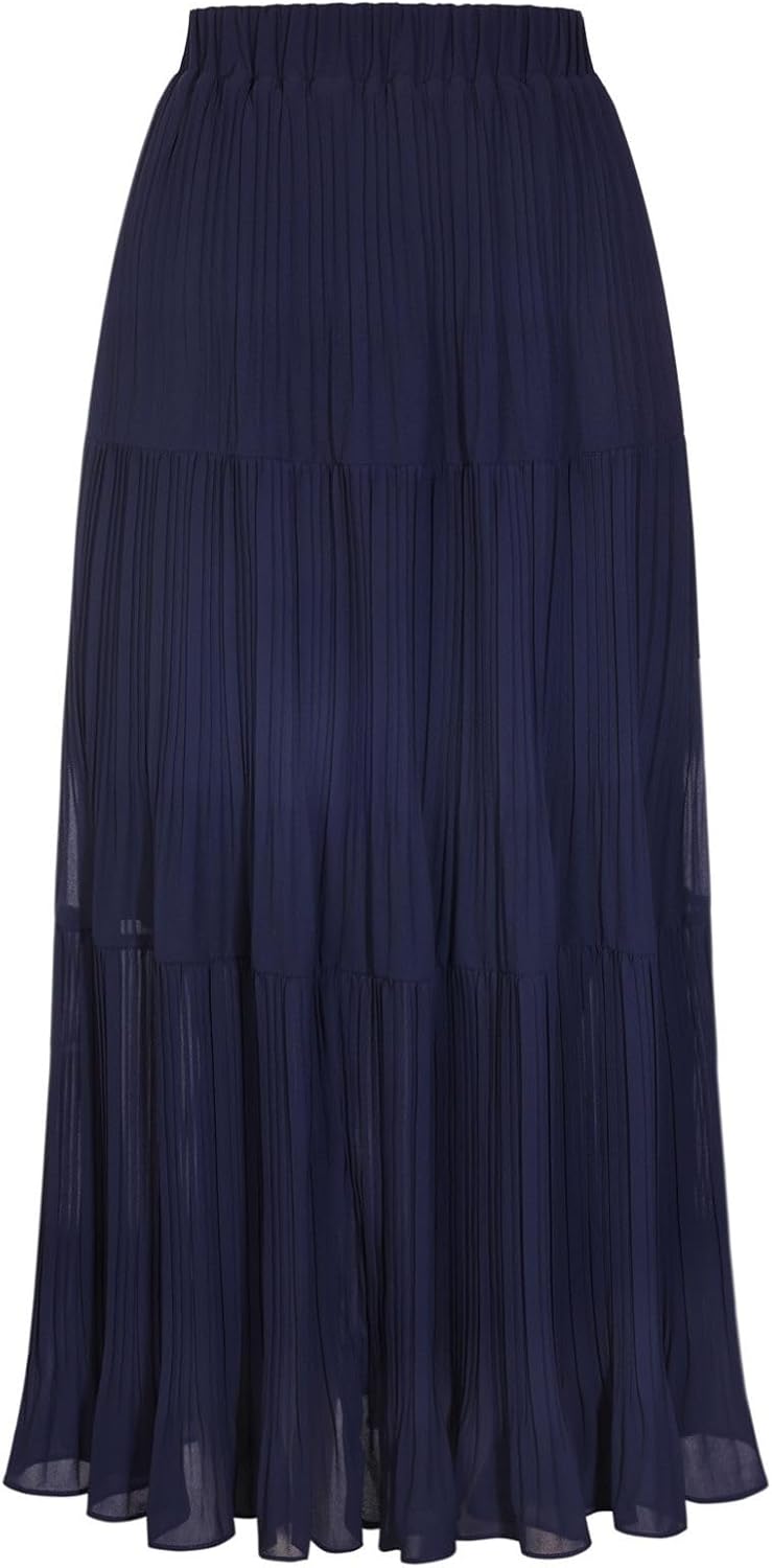 Kate Kasin 2026 Women's Chiffon Maxi Skirt, High Waist Pleated Skirts, Summer Flowy Long Skirts with Underskirt