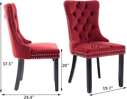 Miniatura 28 de Aoowow Juego de 2 sillas de comedor tapizadas de terciopelo, sillas laterales sin brazos con respaldo de ala, botones y patas de madera maciza para