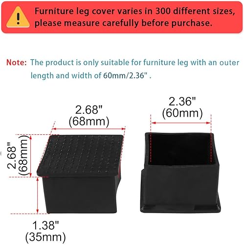 Miniatura 2 de uxcell Tapa de PVC para patas de mesa, cubierta de pies para muebles, protector de suelo deslizante para muebles, 4 unidades, 2.36 x 2.36 pulgadas,