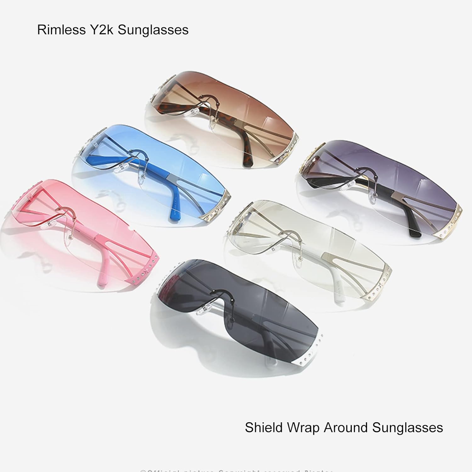 Y2K Sunglasses for Women Men Oversized Wrap Around Rimless Futuristic 2000s Sun Glasses Rave Party Cool Shield Shades - Image 8