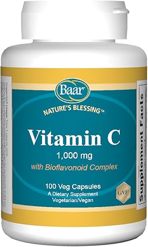 Baar Nature's Blessing Vitamina C, 1,000 mg, con complejo bioflavonoide, 100 cápsulas vegetarianas