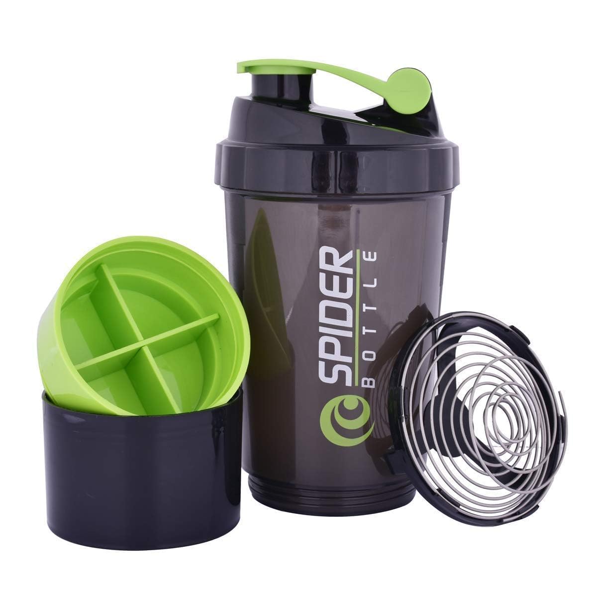 Spider Gym Shaker Bottle with 2 Storage Compartments for Protein Shake (Green)-image-11