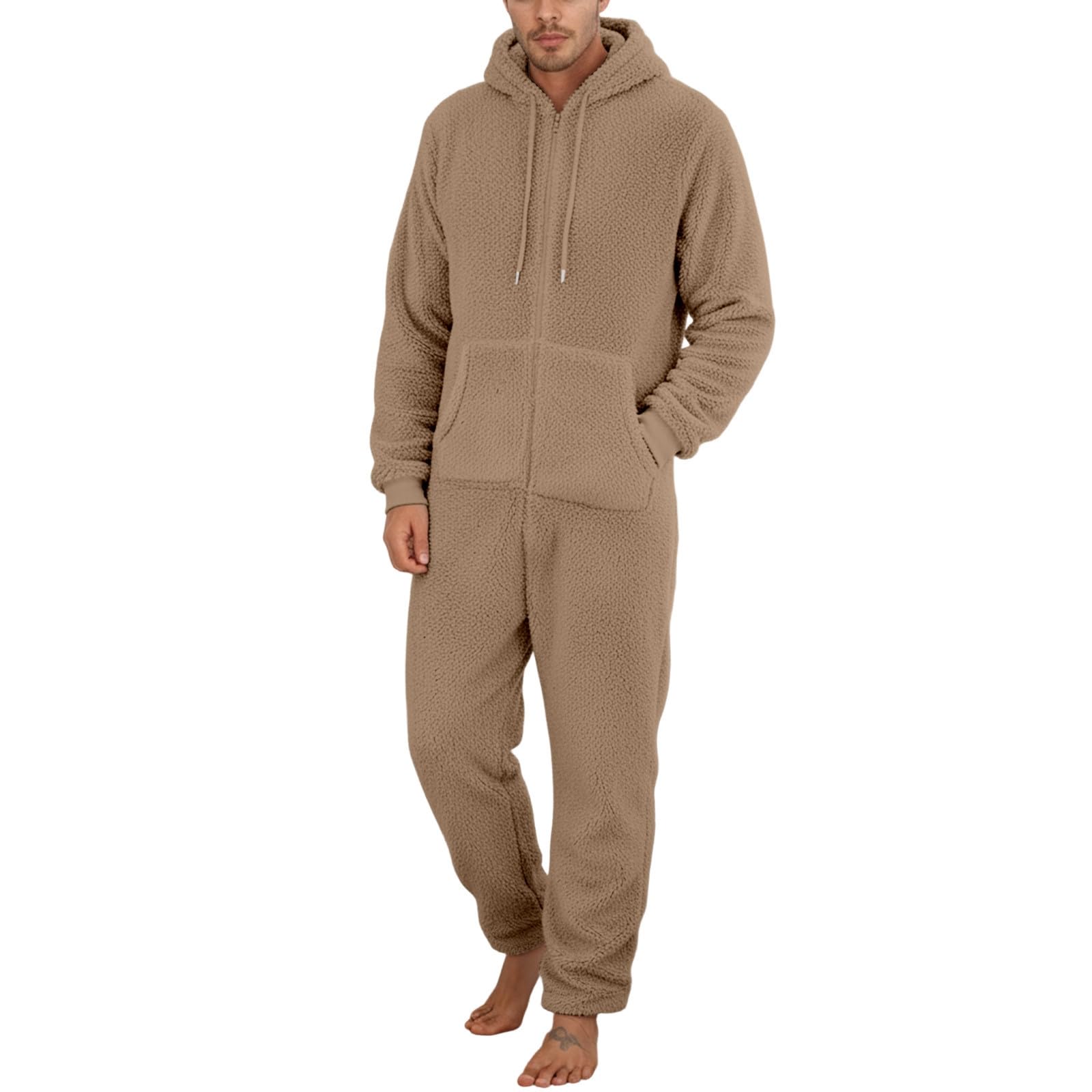Mono de invierno para hombre pijama entero holgado con capucha y cremallera de forro polar gris 6