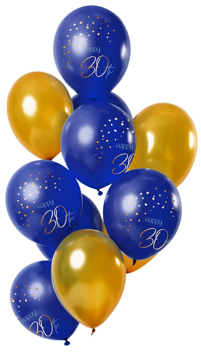 Folat Balloon 30th Birthday Pack of 12 Blue Gold Latex Balloon Party Decoration Elegant