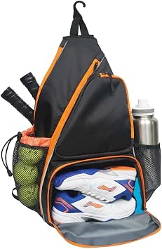 Pickleball Sling Bag with Shoe Compartment - Crossbody Backpack Fits 2 Paddles, 32oz Bottle & Fence Hook, Sports Bag for Men & Women Shoe Limit up to US Mens 10 / Womens 11.5