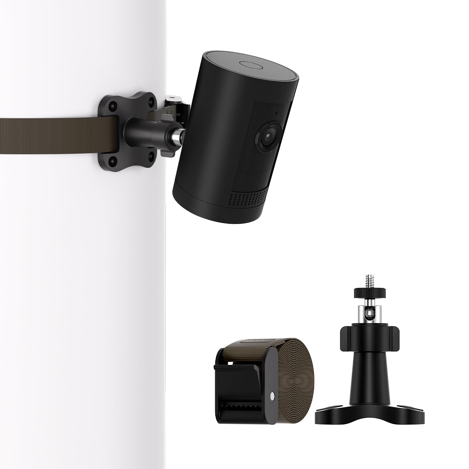 No Drill Security Camera Mount, Adjustable Tree and Pole Strap Bracket with 1/4 Inch Screw for Outdoor Cameras and Solar Panels, Compatible with eufycam/ Ring/ Blink/ Arlo Outdoor Bracket