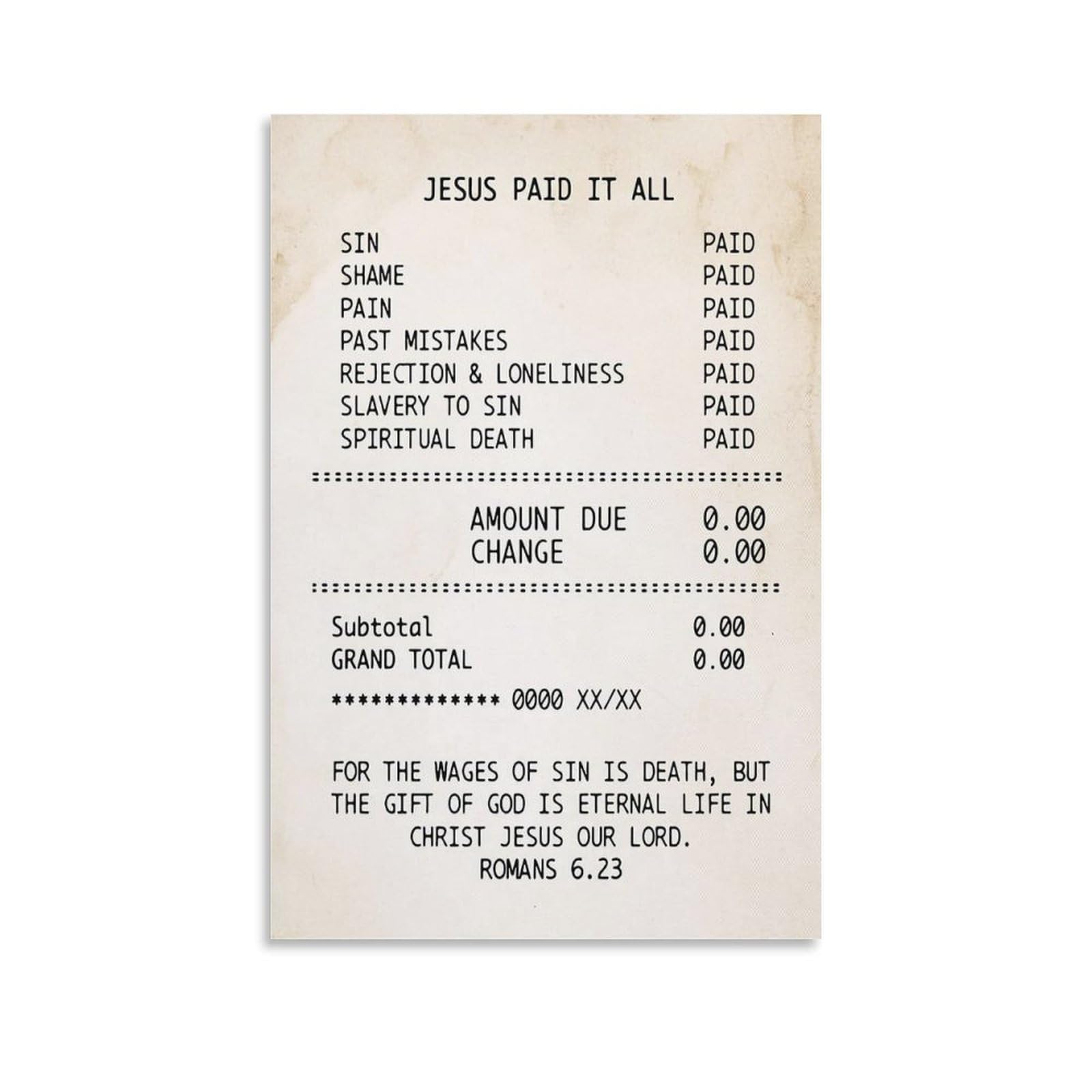 JOINCCI A Creative Receipt Design Poster Jesus Paid All - Inspirational Wall Decor Poster, Motivational Christian Wall Art Print for Living Room Decor