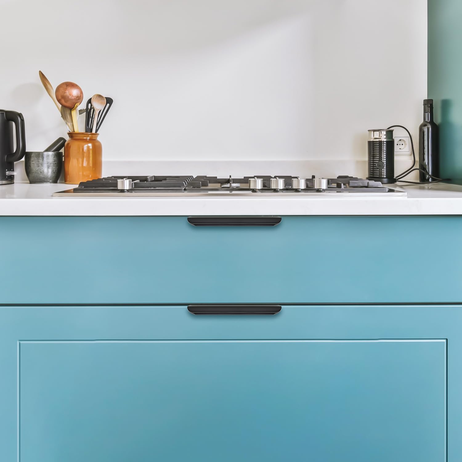 Ravinte Hardware 30 Pack Black Cabinet Handles, 5 Inch (128mm) Finger Edge Pulls, 4 Inch Hole Center, Finger Pulls for Cabinets