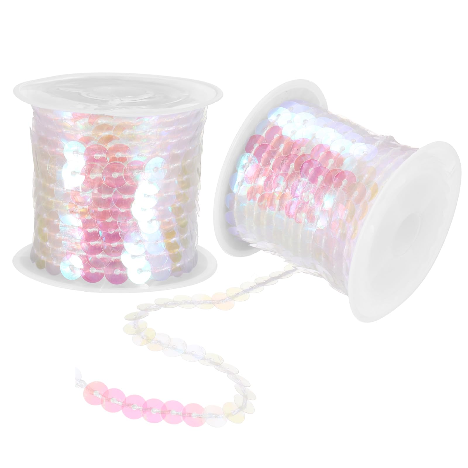 sourcing map 2Pcs 5 Yards x 0.24 Inch 6mm Flat Sequin Strip Laser Sequins Fabric Paillette Spangle Sequins Trim for Crafts DIY Sequin Fringe Sewing Clear White