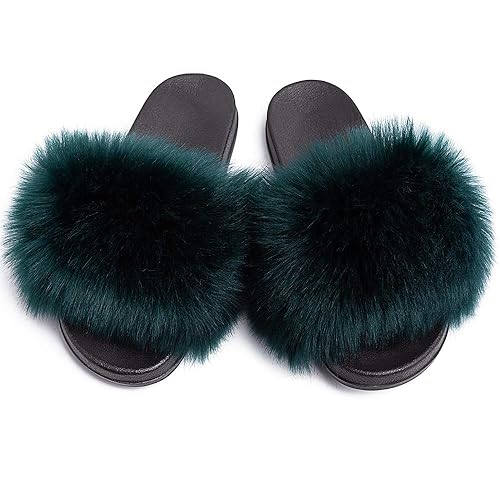Black faux fur slides Clearance
