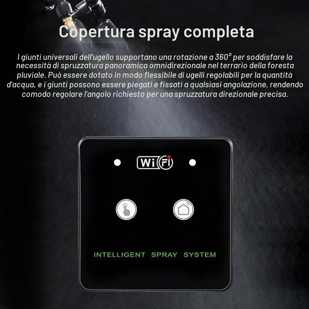 Sistema automatico di nebulizzazione a 360 gradi per terrari con funzionalità WiFi e impostazioni regolabili (4 ugelli)