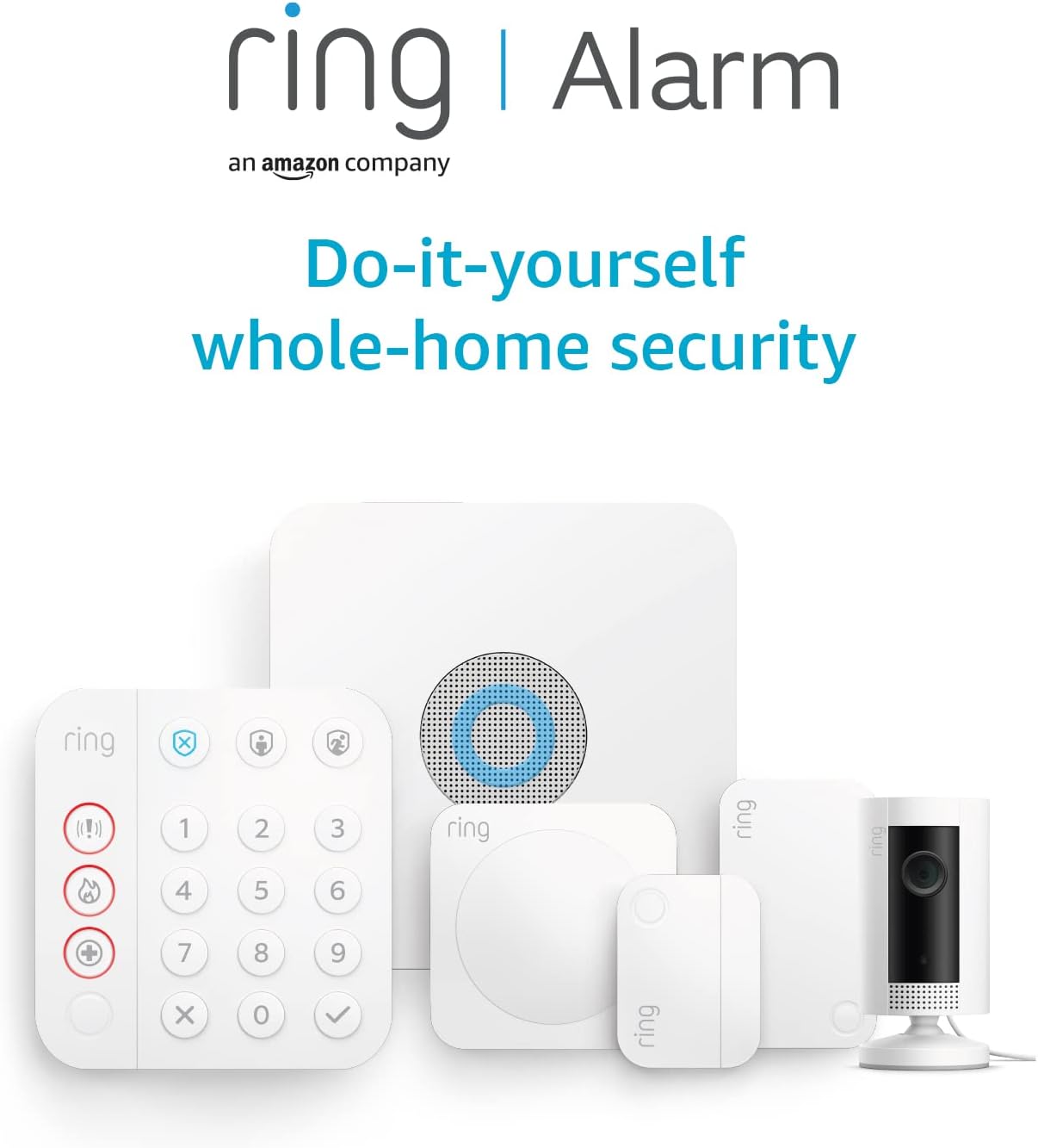 Ring Alarm 7 Piece Kit (2nd Generation) + Ring Indoor Cam by Amazon – home security system with optional Assisted Monitoring - No long-term commitments - Works with Alexa