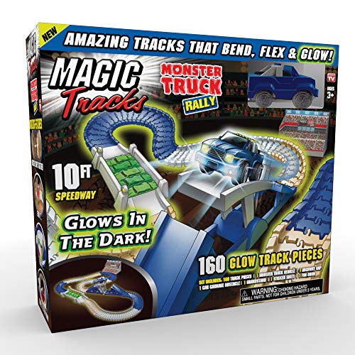 Ontel Magic Tracks Monster Truck Rally Glow in The Dark Racetrack Set with 10 Feet of Speedway