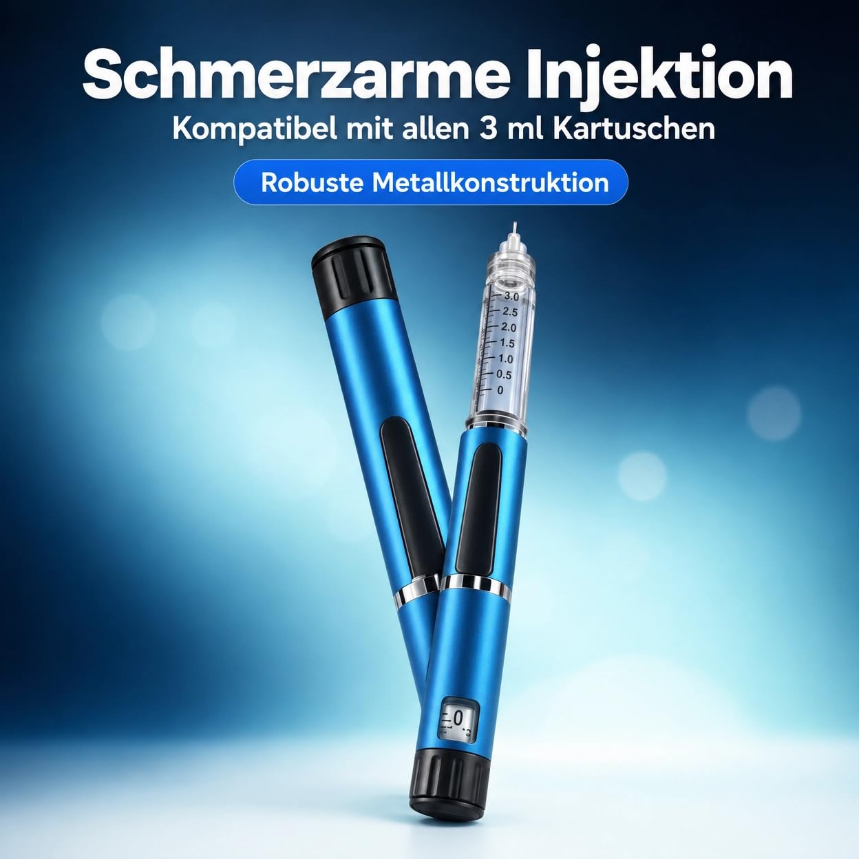 Wiederverwendbarer Insulinpen, Insulinspender, Insulinstift, Exakte Dosierung von 1–60 Einheiten, 3ml Patronen, Leicht & Tragbar, Injektionsgerät