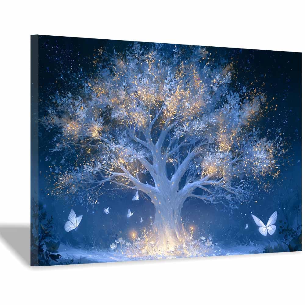 HOQIU Tree Wall Art Firefly magics tree artwork, home canvas prints, for Bathroom Living Room Bedroom(Multicolor)-60x80cm Framed