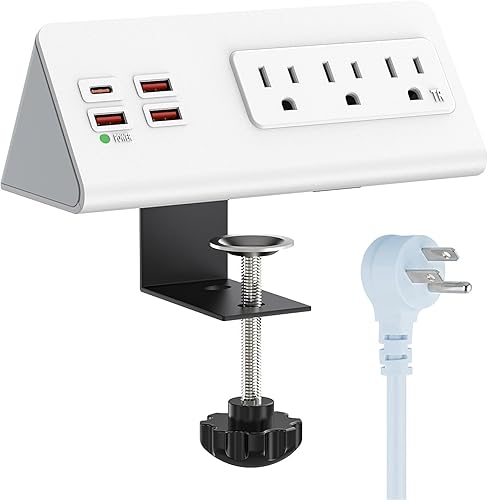 Regleta de alimentación para mesita de noche con PD de 20 W USB C, regleta de alimentación Haiaoyyds montada en escritorio con 3 tomas, 4 puertos