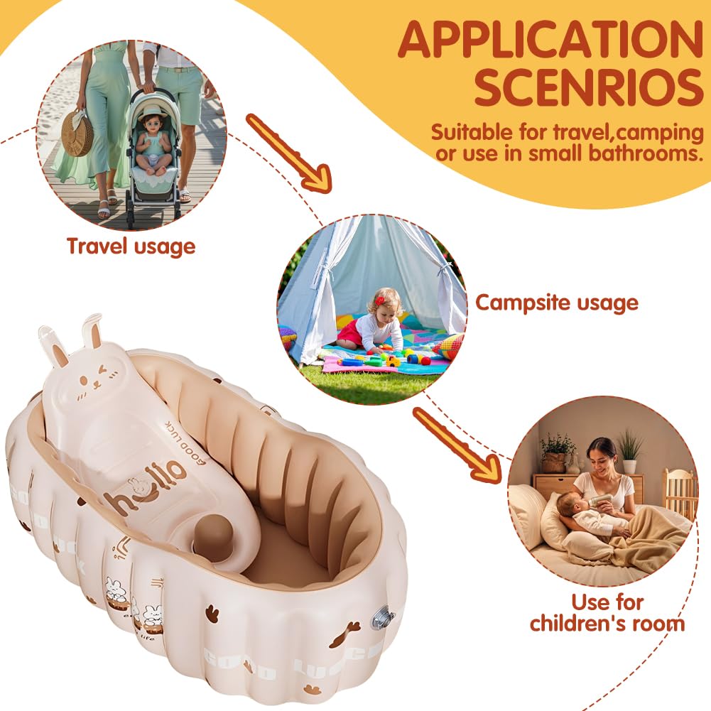 RANJIMA Vasca da bagno gonfiabile con schienale, navicella antiscivolo per neonati e neonati,Vasca da bagno portatile da viaggio con sedile e pompa ad aria,Mini piscina ad aria per ragazzi e ragazze