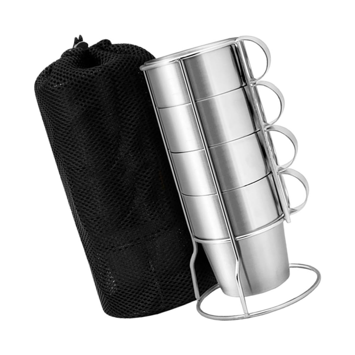 Set de 4 Tazas de Acero Inoxidable de Doble Pared Aislamiento Térmico y Soporte para Camping, Ideales para Café y Bebidas al Aire Libre