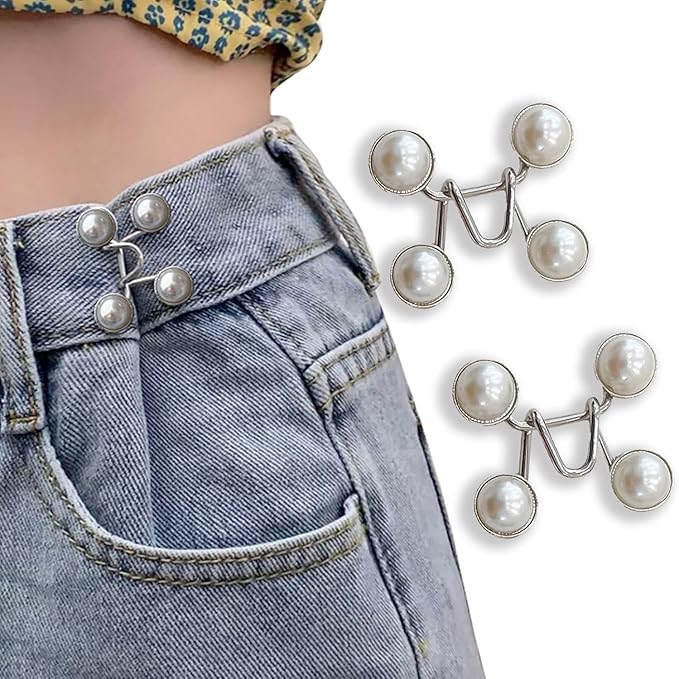 Image of TEKCOOL 2 Pcs Adjustable Jeans Button for Waist Tightening, Adjustable Waist Buckle Extender for Jeans, Waist Tightener Clips for Loose Jeans, Pants, Skirts (No Sewing Required).