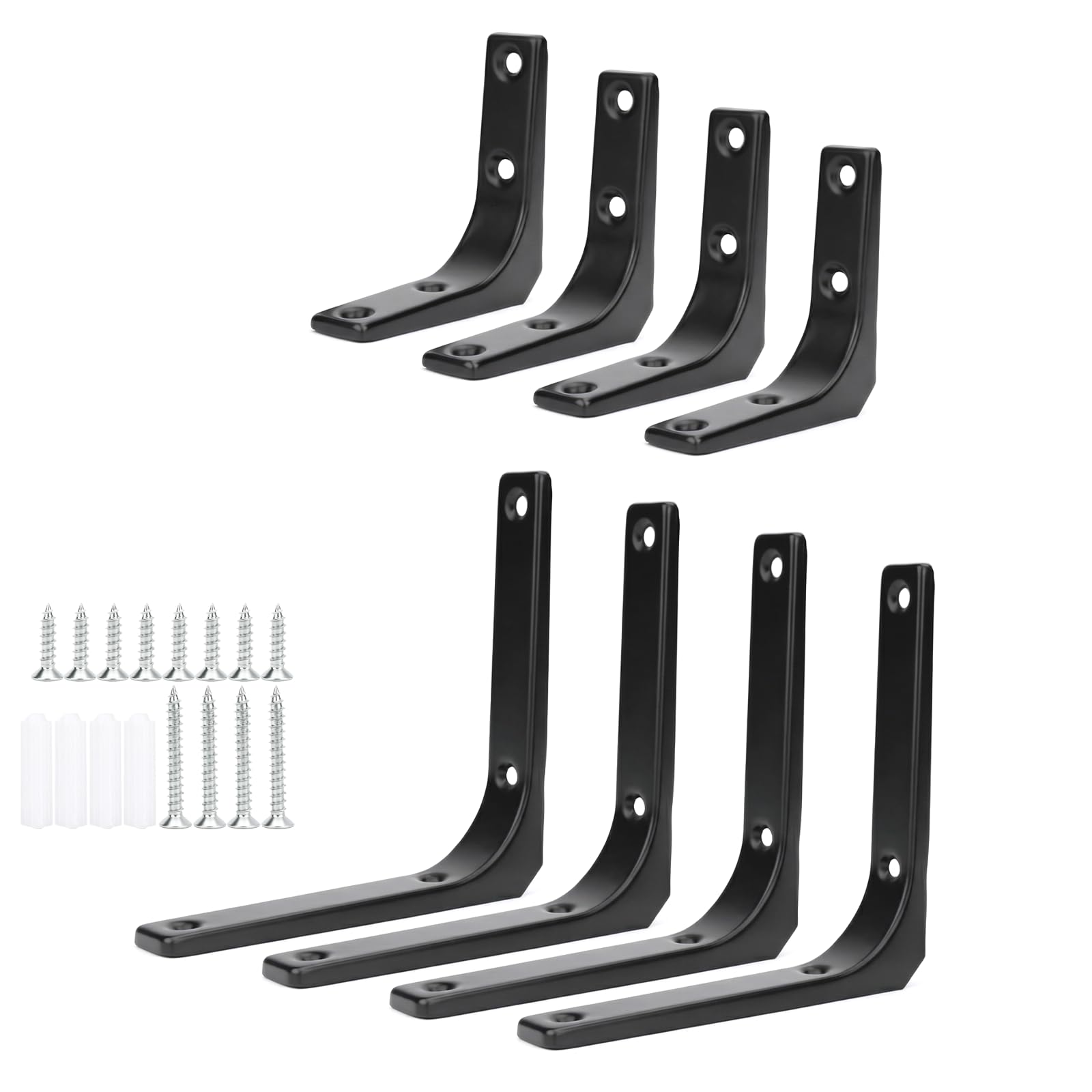 8 Pcs Black Shelf Bracketss, L Brackets for Shelves, Heavy Duty Metal Wall Brackets for Shelves Wall Hanging Wooden Board Supports in Kitchen Home Office, with Screws(3 Inch, 5 Inch)