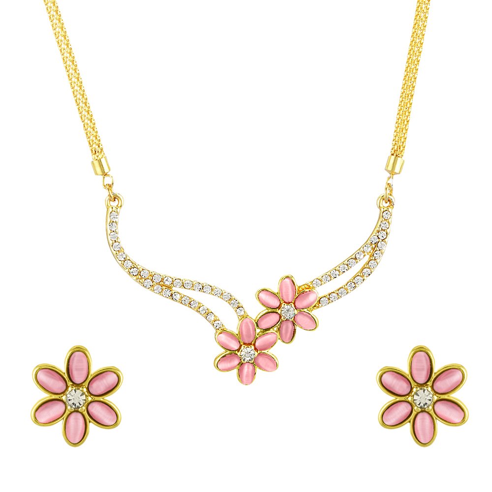 Mahi Monalisa Cats Eye Pink Floral Gold Plated Necklace Set for Women NL1103204GPin (B08WLWBGWQ) Amazon Price History, Amazon Price Tracker