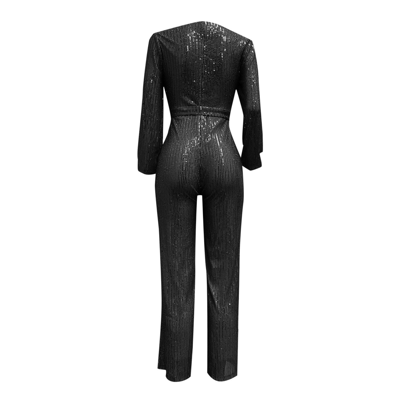 Completo casual con cintura, maniche lunghe, paillettes, per feste e serate