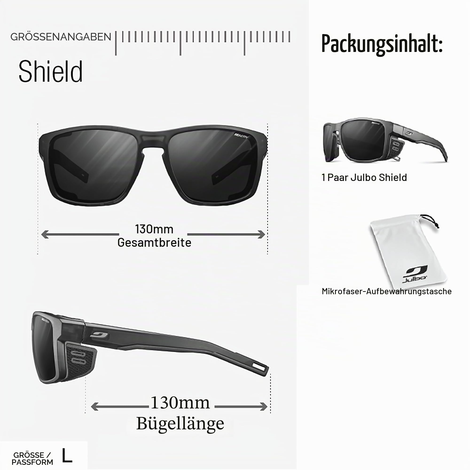 Julbo Shield Glacier Sonnenbrille Herren & Damen / Photochrome Gläser für Bergsteiger, Wandern, Skifahren & Schneereisen, 100% UV