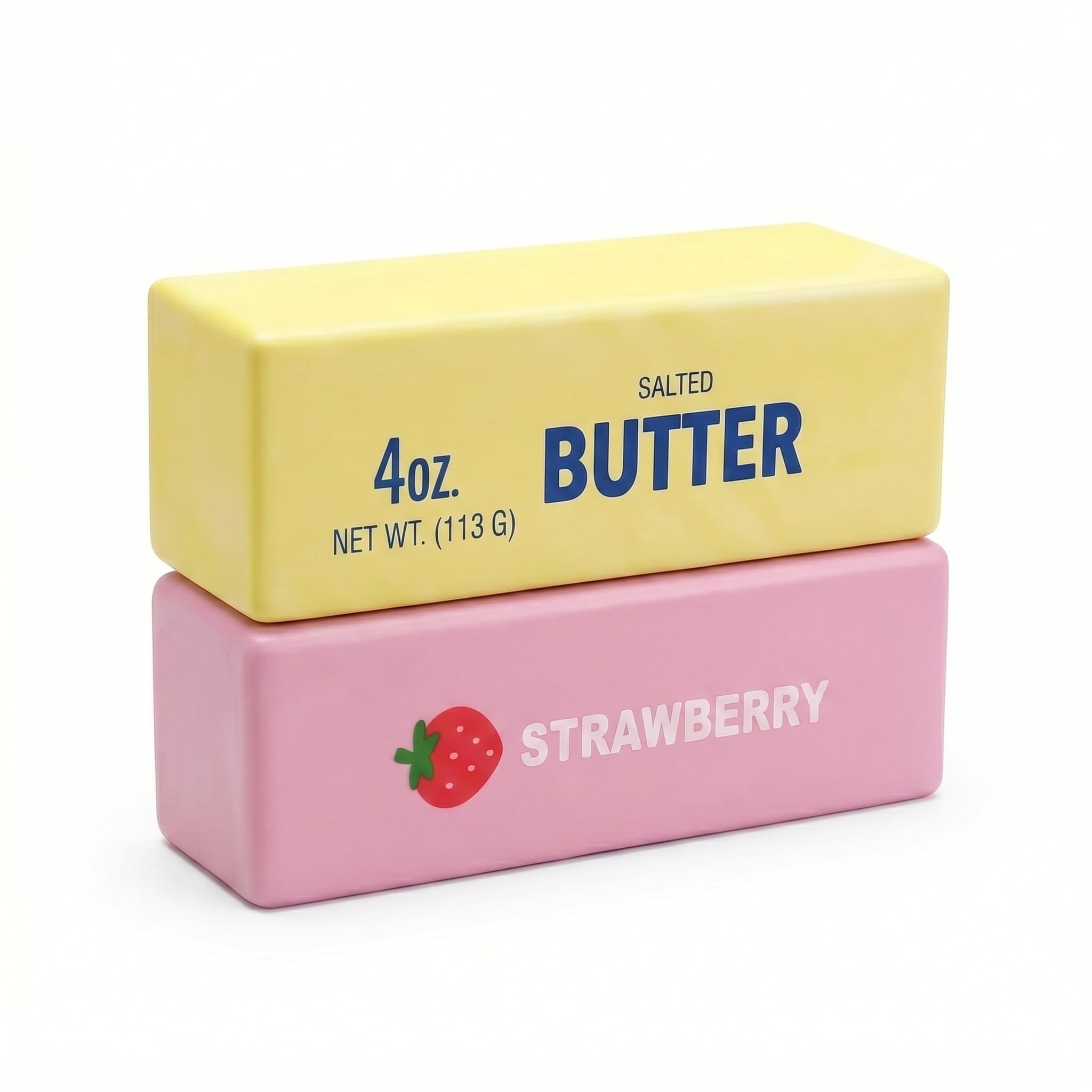 2 Pcs Squishy Butter Stick Decoration, Sensory Fidget Toy for Stress, Taba Squishy Making Kit with Fun Shapes, Classroom Focus Aid and Office Desk Companion, (Pink Strawberry and Yellow)-image-0