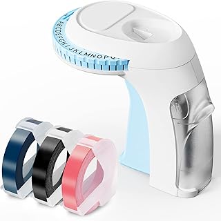 Home Embossing Label Maker - 3D Portable Handheld Label Printer with 3 Rolls,Omega S Embossed Labelling Machine Lettering Embosser Vintage Labels for School,Kids,Office Organization Blue