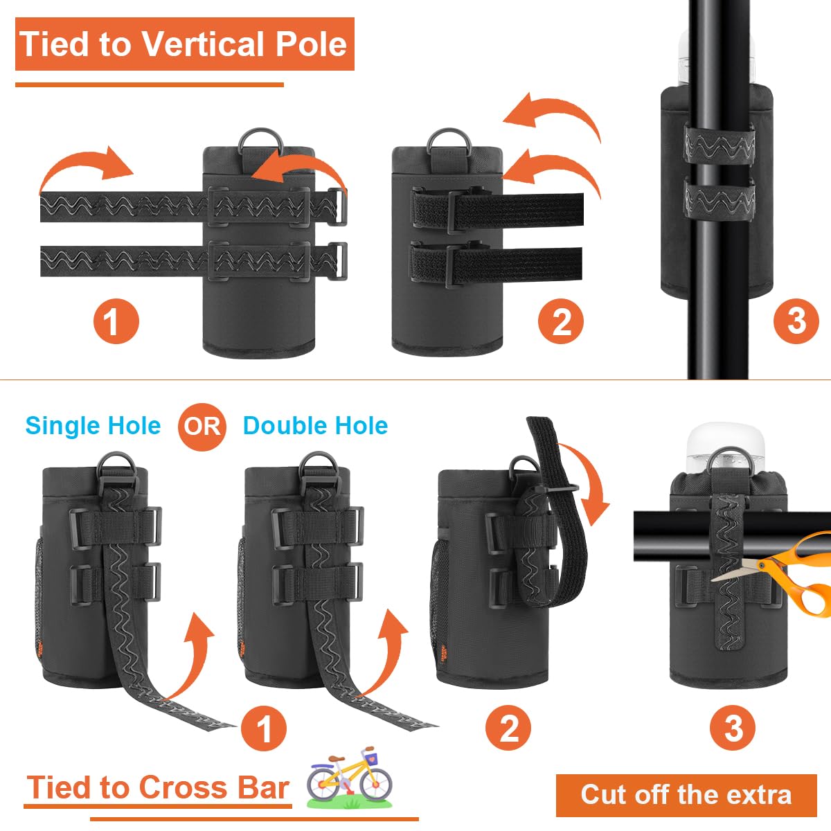 Portabottiglie per bicicletta, portabottiglie da 470-680 g, con cinghie antiscivolo rimovibili, diversi metodi di installazione, portabottiglie isolato per mountain bike, bici da strada,