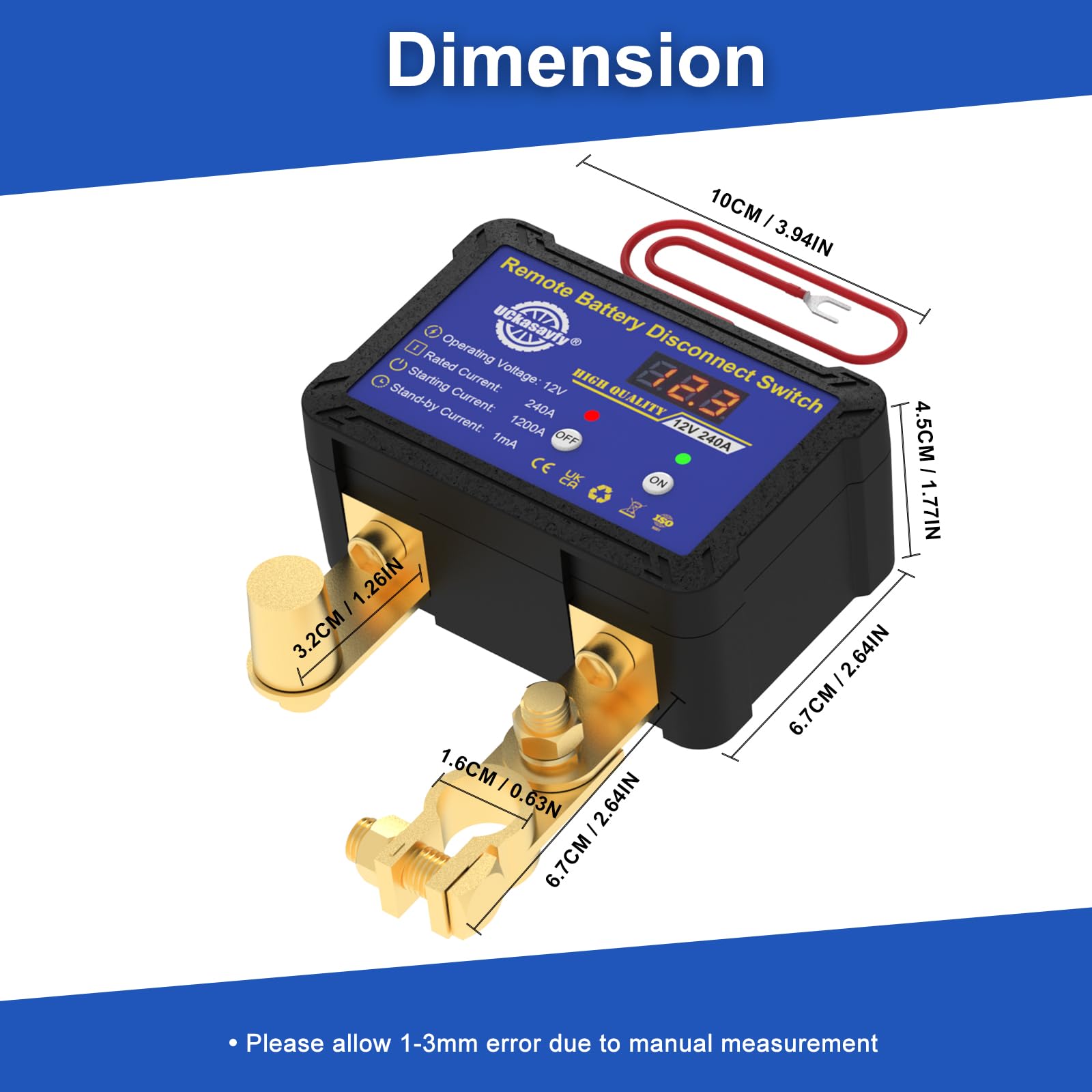 Staccabatteria telecomandato 12v 240A con indicatore di tensione a LED Interruttore antifurto per auto, camper, ATV, camion, nautica