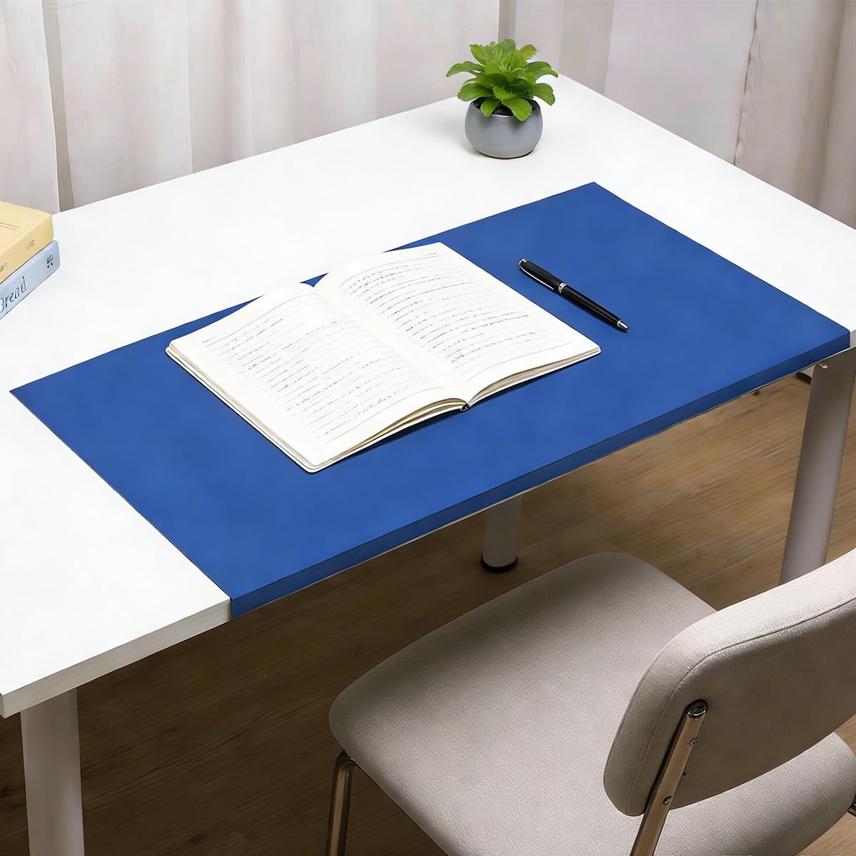 Large Desk Pad with Edge Protector, Leather Extended Keyboard Mouse Mat, Waterproof Desk Blotter Pad Table Protector for Office Work Writing Study (Blue,70x35cm) โ image 1