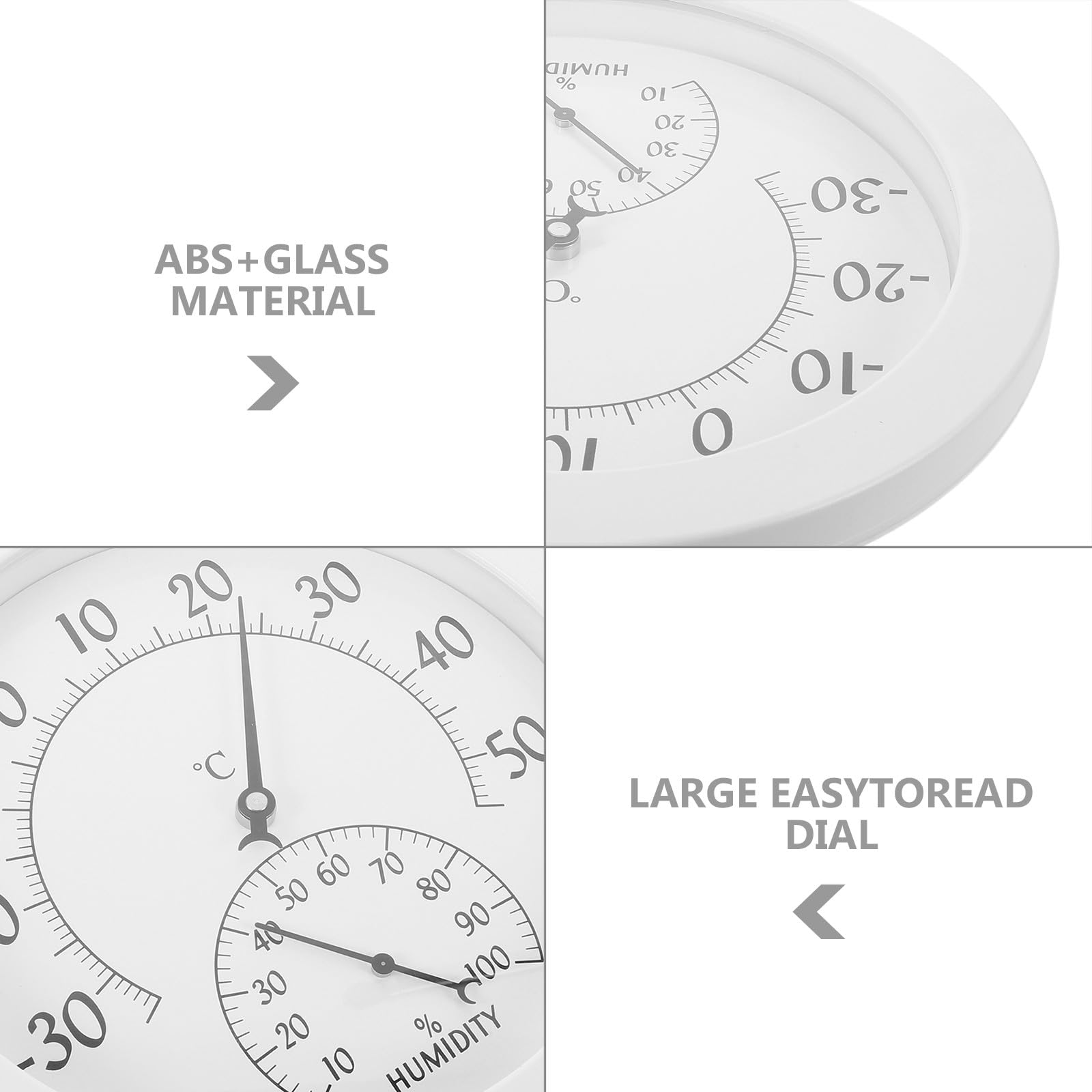 Thermomètre Hygromètre Rond Blanc à Cadran pour Chambre Bébé Intérieur | Abs et Verre, Affichage Analogique Lisible, Montage Mural Peu Encombrant, Surveillance Continue