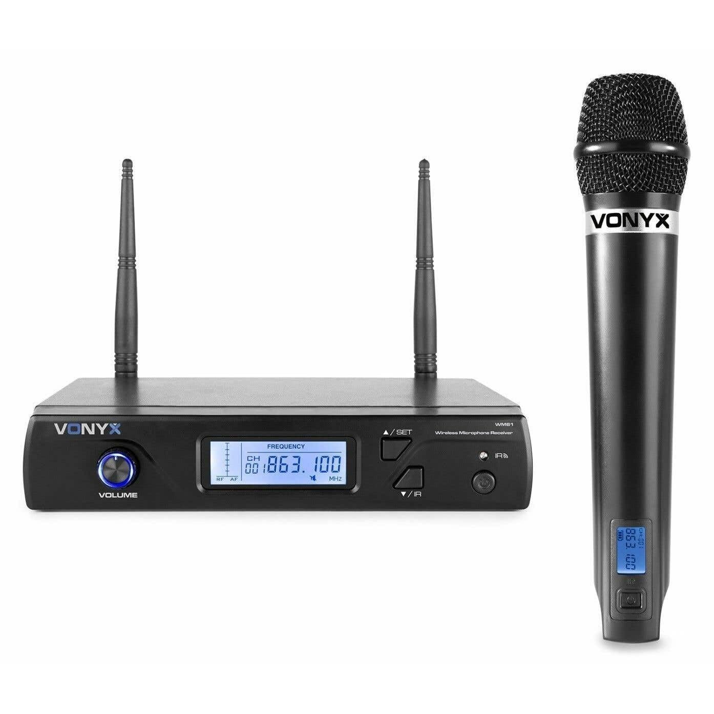 Vonyx WM61 - Microphone sans Fil UHF, 16 Canaux, Micro sans Fil, Idéal pour Karaoké, Conférences et Présentations