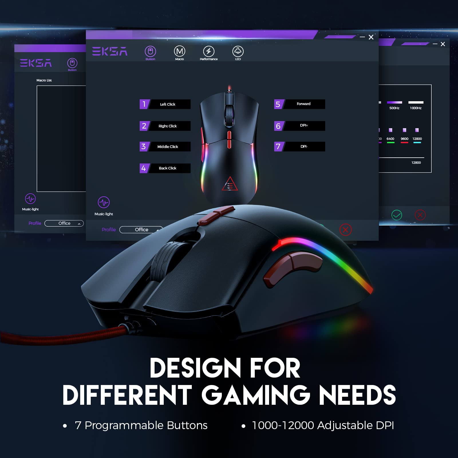 EKSA EM200 Gaming Mouse Wired, USB Mice with 13 RGB Backlit (Black and White) 4