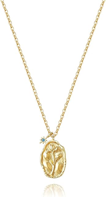 Paffartt Birth Month Necklace For Women Valentine's Day Birthday Anniversary Gold Plated Flower Pendant For Girls Personalised Round Birthstone Jewellery Month Necklace With Gift Box